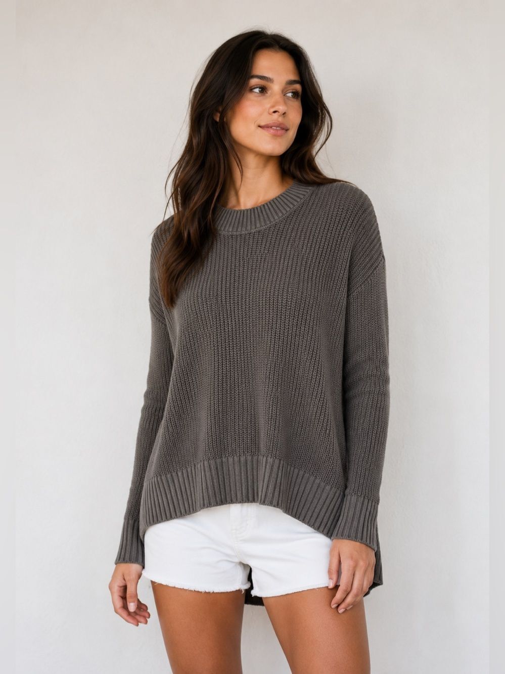 Aerie Sweater Womens Sz XS Cotton Oversized Long Sleeve Pullover Knit Gray